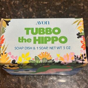 Vintage Avon Tubbo the Hippo Soap Dish & Soap Set - Blue and Green
